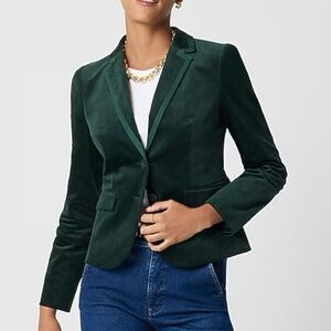J.Crew Velvet Schoolboy Blazer, Green / Darkest Forest, 8P